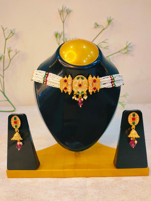 Ruvya Jewels Brass Gold-plated Gold, Red, Green, Pink Jewellery Set(Pack of 1)