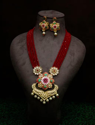 SatnamCreation Alloy Gold-plated Maroon Jewellery Set(Pack of 1)