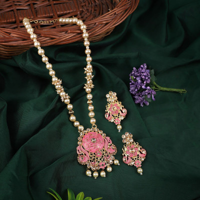 Anika's Creation Brass Gold-plated Pink Jewellery Set(Pack of 3)