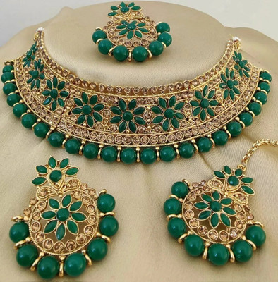 JMBW INTERNATIONAL Metal Gold-plated Green Jewellery Set(Pack of 1)