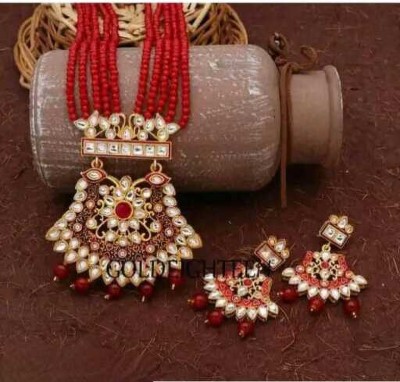 UNNATI JEWEL Alloy Gold-plated Red Jewellery Set(Pack of 1)