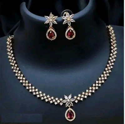 M Creations Alloy Gold-plated Red, Gold Jewellery Set(Pack of 1)