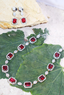 Bhagwati Jewells Brass Ruby Red, Silver Jewellery Set(Pack of 1)