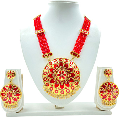 Daneen Jewellery Brass, Copper Gold-plated Red Jewellery Set(Pack of 3)