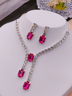 ShringarHouse Stone, Alloy Sterling Silver, Silver Silver, Pink Jewellery Set(Pack of 1)