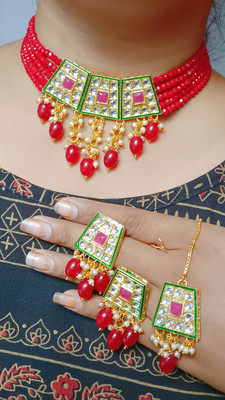 RR Jeweller Brass Gold-plated Red Jewellery Set(Pack of 1)