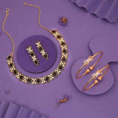 Sangria Brass Gold-plated Gold, Black Jewellery Set(Pack of 3)