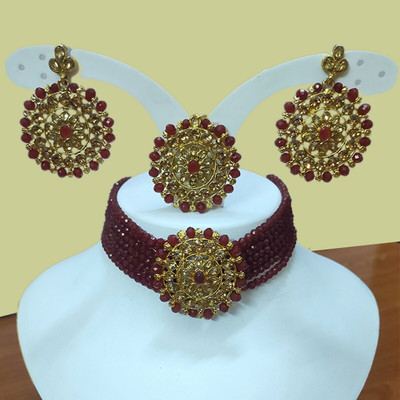 SERAT FAB Alloy Gold-plated Maroon, Gold, Beige Jewellery Set(Pack of 1)