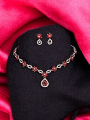 Matram Alloy Rhodium Red Jewellery Set(Pack of 1)