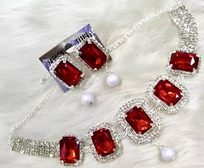Vacker Alloy Silver Maroon, Silver Jewellery Set(Pack of 3)