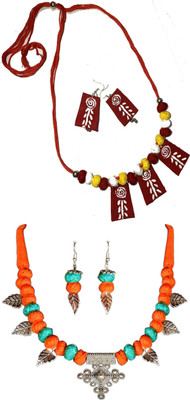 HOUSE OFF COMMON Oxidised Silver Red, Orange, Blue Jewellery Set(Pack of 2)