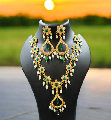 Mk Jewellery Alloy Gold-plated Green Jewellery Set(Pack of 2)