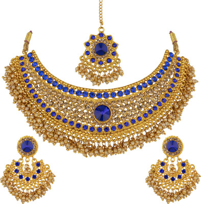 R A Enterprises Alloy Gold-plated Blue, Gold Jewellery Set(Pack of 1)