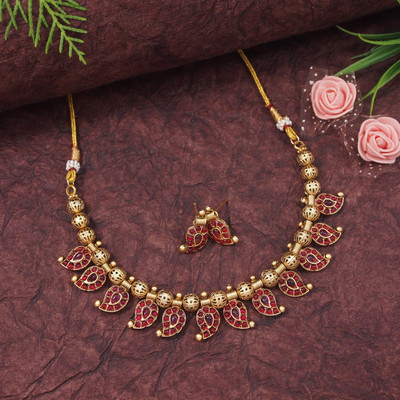 OrnaDzn Zevellery Alloy Gold-plated Ruby Red Jewellery Set(Pack of 3)