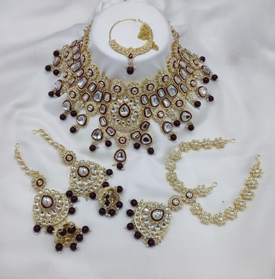 Yuzi Jewells Alloy Gold-plated Maroon Jewellery Set(Pack of 5)