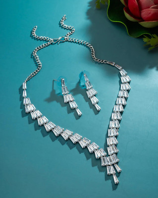 TINALIVA Brass Silver White Jewellery Set(Pack of 1)