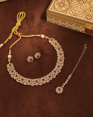 Saloni Fashion Jewellery Alloy Gold-plated Ruby Red Jewellery Set(Pack of 4)