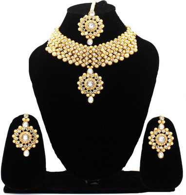 Uniquedezines Metal Gold-plated White, Gold Jewellery Set(Pack of 1)