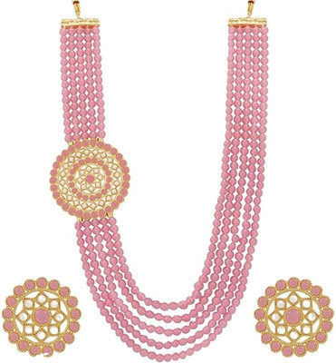 White pearl Alloy Gold-plated Pink Jewellery Set(Pack of 1)