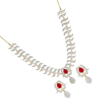 M Creation Alloy Gold-plated Red, White Jewellery Set(Pack of 3)