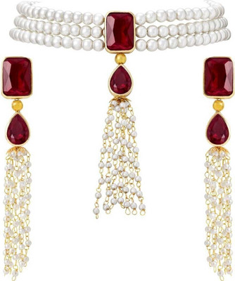 Nivaan Mother of Pearl Gold-plated Maroon Jewellery Set(Pack of 1)