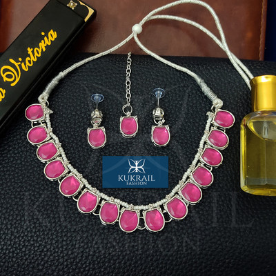 TEGH CREATION Sterling Silver Sterling Silver Pink Jewellery Set(Pack of 4)