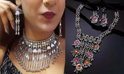 SZN Oxidised Silver, Alloy Silver Jewellery Set(Pack of 2)