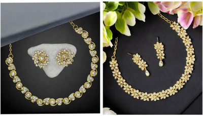 R A Enterprises Alloy Gold-plated White, Gold Jewellery Set(Pack of 6)