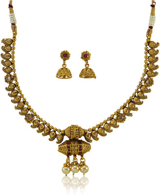 Ruhi Brass Gold-plated Gold, Maroon Jewellery Set(Pack of 1)