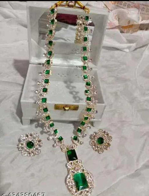 mmm Alloy Silver Green Jewellery Set(Pack of 1)