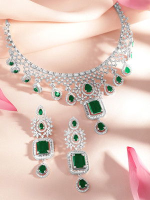 RUBANS Brass Rhodium Silver, Green Jewellery Set(Pack of 1)