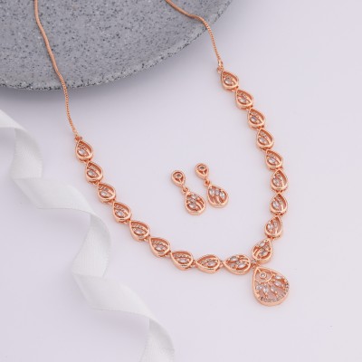 Radheshyam Creation R. Rose Gold Adjustable Necklace Cubic Zirconia Gold-plated Plated Alloy Necklace Set