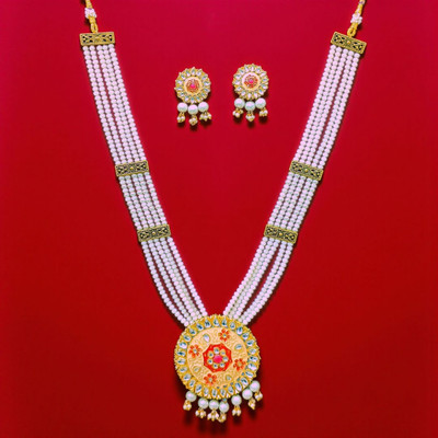Aroras Bridal & Fashion Jewellery Brass Gold-plated Red Jewellery Set(Pack of 1)