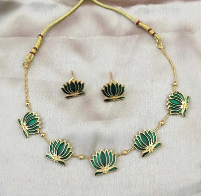 Joyful Brass Gold-plated Green Jewellery Set(Pack of 1)