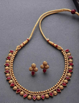 VA JEWELERY Copper Gold-plated Maroon Jewellery Set(Pack of 1)