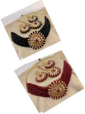 Padmavati Bangles Alloy Gold-plated Black, Maroon Jewellery Set(Pack of 2)