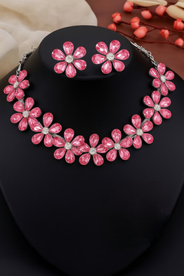 Lunox Alloy Silver Pink Jewellery Set(Pack of 1)