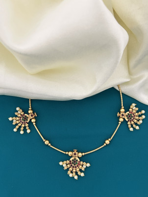 RUJVE JEWELLERY Traditional Wedding Wear Copper Jewellery Set For Women and Girls Pearl Gold-plated Plated Brass Necklace Set