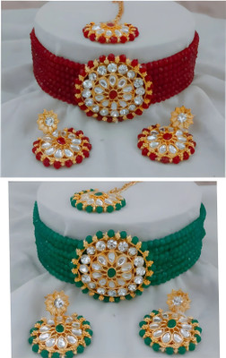 MAYRA TRADING Alloy Gold-plated Green, Red Jewellery Set(Pack of 3)