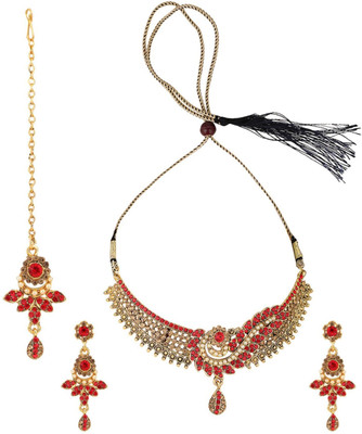 BHANA CREATIONS Brass Gold-plated Red Jewellery Set(Pack of 4)