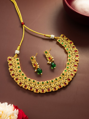 LUXOR Brass Gold-plated Red, Gold, Green Jewellery Set(Pack of 2)