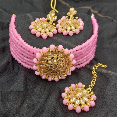 MAYRA TRADING Alloy Gold-plated Pink, Gold Jewellery Set(Pack of 3)
