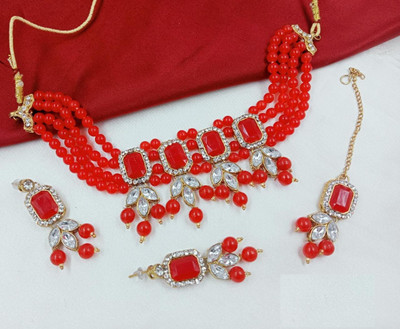 SUNDHA CREATION Alloy Gold-plated Red Jewellery Set(Pack of 1)