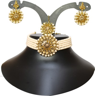 Nifty Crystal Gold-plated Beige Jewellery Set(Pack of 4)