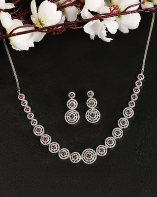Trink Alloy Rhodium Red Jewellery Set(Pack of 3)