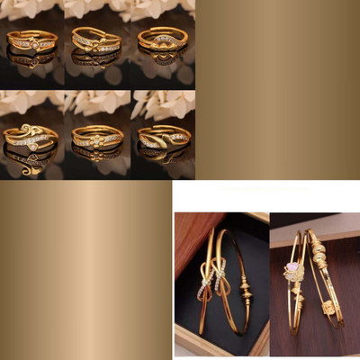 VEDDAA Brass Gold-plated Gold, Bronze, Orange Jewellery Set(Pack of 8)