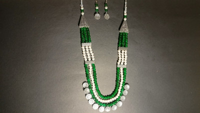 drishana Crystal White, Green, Silver Jewellery Set(Pack of 1)