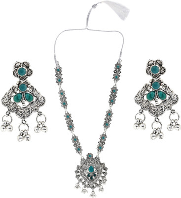 Diva creation Oxidised Silver Black Silver Green Jewellery Set(Pack of 1)