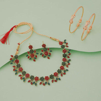 Alasca Brass Gold-plated Gold, Maroon, Green Jewellery Set(Pack of 2)