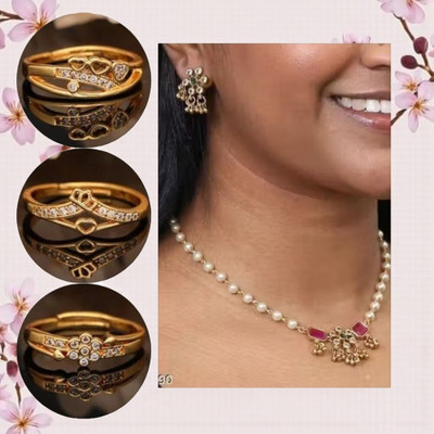 REEWAZIMPERIAL Brass Gold-plated Red, White, Gold Jewellery Set(Pack of 4)